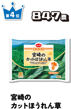 第4位 847票 宮崎のカットほうれん草
